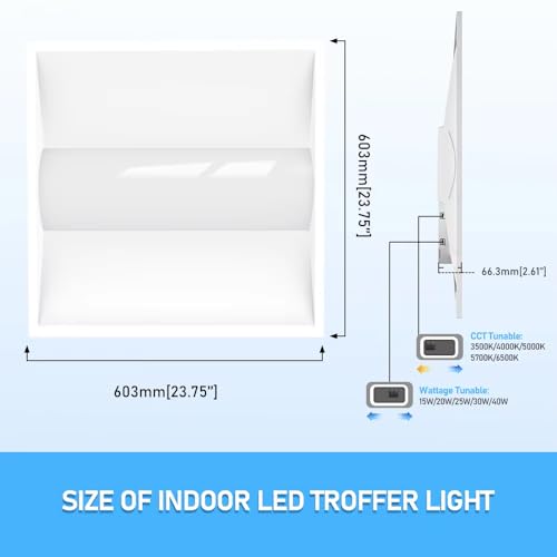2x2 LED Troffer Light, 15W/20W/25W/30W/40W, 5CCT Selectable - size: 2x2 troffer - 4 Pack