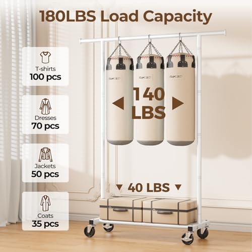 HYSEYY Clothes Rack, Clothing Rack for Hanging Clothes, Rolling Garment Rack Sturdy Coat Rack Portable Wardrobe Rack Metal Closet Rack for Bedroom Laundry Living Room, White - color: White