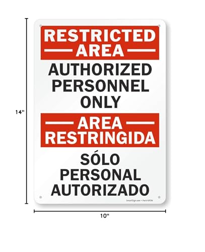 SmartSign 24 x 18 inch “Restricted Area - Authorized Personnel Only” Bilingual Metal Sign, 80 mil Laminated Rustproof Aluminum, Red, Black and White - size: 18" x 24" Aluminum