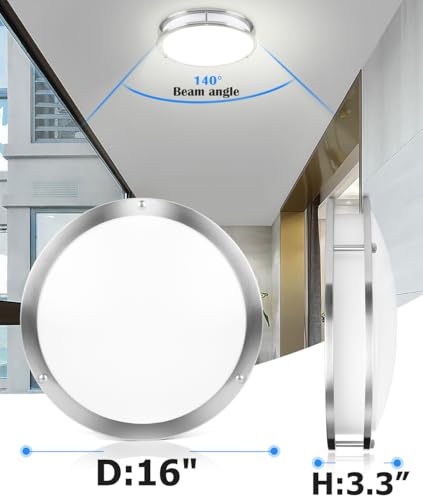 16” Brushed Nickel Flush Mount Ceiling Light Fixture - 16 Inch Brushed Nickel LED Ceiling Light 3000K/4000K/5000K Color Changing Modern Bathroom Fixture for Bedroom,25W - color: Brushed Nickel, size: 16 inch - 1 Pack