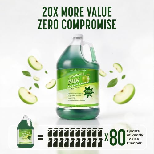 Advanage 20X All Purpose Cleaner Concentrate – The Wonder Cleaner 128 fl oz Green Apple Cleaning Supplies for Bathroom Cleaner, Floor Cleaner, Multipurpose Cleaner | Made in USA Multisurface Cleaner - size: 128 Fl Oz (Pack of 1)