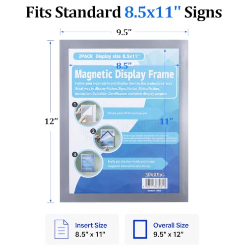 Window Sign Holder 8.5x11'' - Plastic Picture Frames - Double Sided and Adhesive for Wall/Door/Refrigerator/Cupboard Display Frame,Silver,Pack of 2 - color: Silver, size: 2Pack