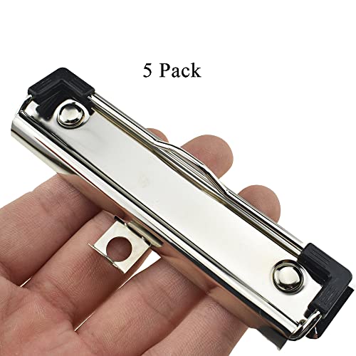 HAHIYO 4.72 Inches Silver Metal Clipboard Clips with Rubber Grips 5 Pack Mountable Sturdy Strong Springs with Rivets Document File Wood Plastic Clips Board for Office School Home - style: Silver-4.72in-5p