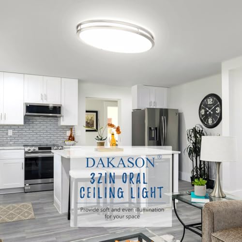 DAKASON 2Pack 32 Inch Oval LED Flush Mount Ceiling Light for Kitchen 50W - color: Brushed Nickel - 2Pack