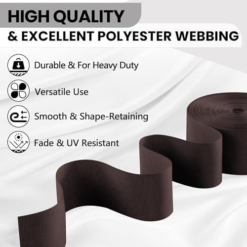 Polyester Webbing Strap 17+Colors – 1"&1.5"&2" – 10 Yards Heavy Duty Webbing Roll, Flat Webbing Strap for Indoor&Outdoor Gear, DIY Crafting, Repairing - color: Brown, size: 2"-10yards