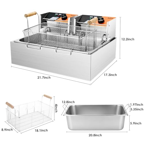 Commercial Deep Fryer,23.2QT Countertop Fryer with 3 Baskets for Restaurant - size: 23.25Qt/22L