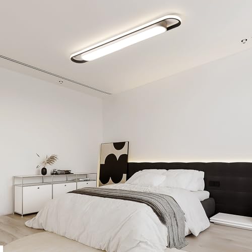 4Ft Modern Smart LED Linear Ceiling Lights Dimmable LED Ceiling Lamp with Remote Control,65W Metal/Acrylic Flush Mount Ceiling Lighting Fixtures for Kitchen Living Room Kitchen Dining Room (48") - color: Dimmable, size: 48 Inch (4 FT)