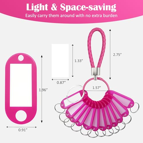 Key Tags 12 Pack Plastic Key Chain Tags with Labels for Organization - color: Rose Pink