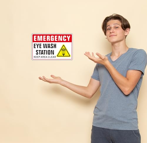 Eye Wash Station Sign, (2 Pack) Self Adhesive Rust Free and Reflective Aluminum Metal Signs Sticker for Wall, Indoor Outdoor Use (9 x 6 inches, Red/White) - color: Red /White