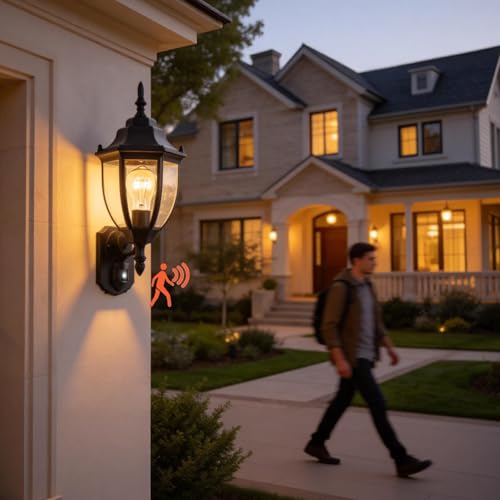 Porch Lights Outdoor Motion Sensor Wall Sconce Anti-Rust Aluminum, Exterior Outdoor Wall Lights Dusk to Dawn Porch Light Fixture Wall Mount for House Outside Patio 2Pack - color: Black, size: Standard - 2 Pack