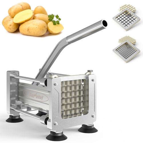 Sunvivi French Fry Cutter Stainless Steel Potato Slicer : with 2 Replaceable blades (1/2 & 3/8 Inch), Professional Fries Cutter for Potatoes, Carrots, Cucumber, Onion, Yam - size: Large-Hand-push