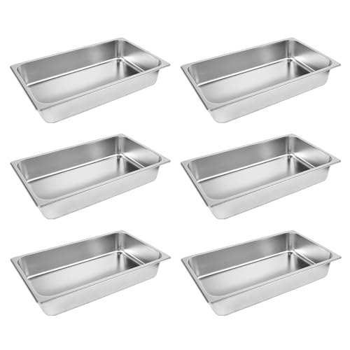 6 Pack Hotel Pans, 1/1 Size 4" Deep Stainless Steel Trays for Food, 20.8" L x 13" W Catering Food Pan Commercial Table Pan for Hotel, Restaurant, Buffet, Party Supplies - size: 1/1 Size 4inch