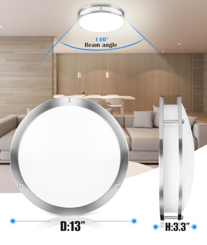 2Pack 13 Inch Oval LED Ceiling Lights, LED Flush Mount Light Fixture, 23W, 2700K/3000K/3500K/4000K/5000K Adjustable, Brushed Nickel Ceiling Mount Light Fixture for Bedroom Kitchen Bathroom - color: Brushed Nickel, size: 13 inch - 2 Pack