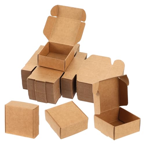 HekouJiub 100 Pcs Mini Cardboard Boxes, 2.16" x 2.16" x 1" Small Gift Boxes Brown Kraft Paper Packaging Boxes Foldable Shipping Box for Jewelry, Art Crafts, Small Business Packing, Party Favors - color: Brown