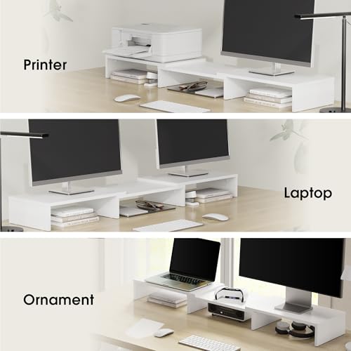 FITUEYES Dual Monitor Stand Riser, Adjustable Length and Angle, White - color: White