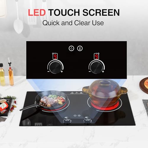 Electric Cooktop 2 Burner Electric Stove 2400W Hot Plate Double Burner - color: Black 2 Burner Electric Cooktop