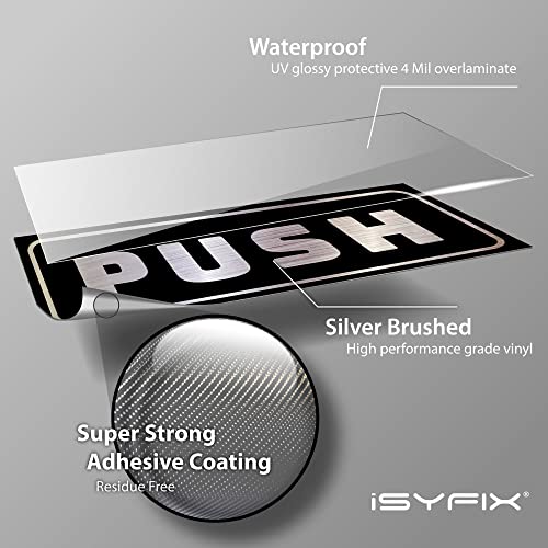 iSYFIX Push Pull Stickers Sign, 5x2 Inch, 2 Pack, Brushed Silver/Black - color: Brushed Silver / Black, size: Horizontal 2x5