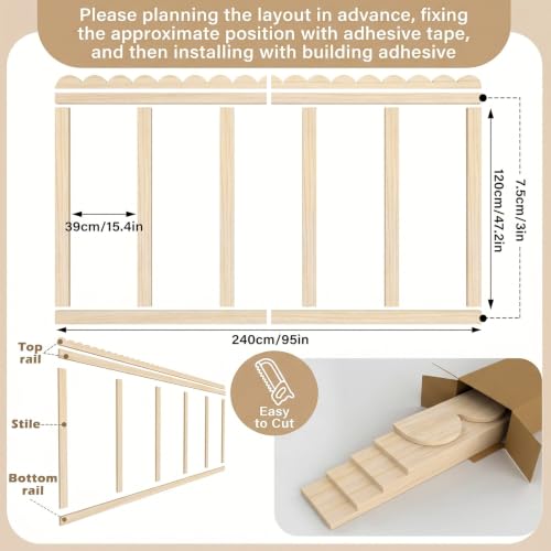 Geetery 12 Pcs Solid Wood Scalloped Wall Panel for Nursery, 47"x 95"
