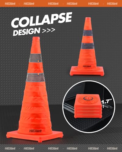 HiGiant 4 Pack 28" Collapsible Traffic Safety Cones, Orange Cones - size: 28inch