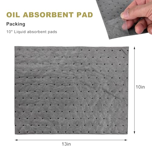 10 PCS Oil Absorbent Pads, 13"x10" Reusable Spill Pads Absorb Oil, Grease & Fluid, High Absorbency Weight Dimpled Mats Spill Control Supplies for Automotive Workshop - color: 10 PCS