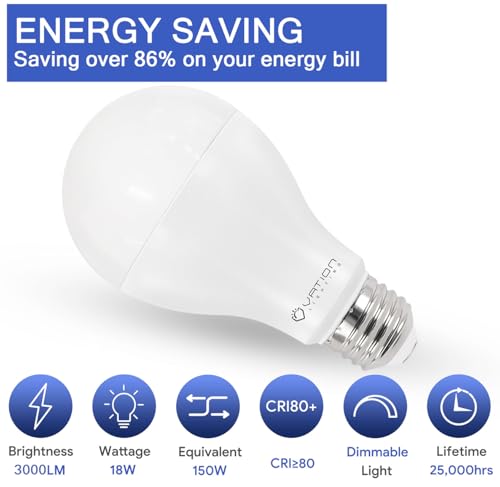 A21 18W Dimmable LED Light Bulb, 150-200 Watt, 5000K Daylight, 3000 Lumen - color: Daylight 5000k