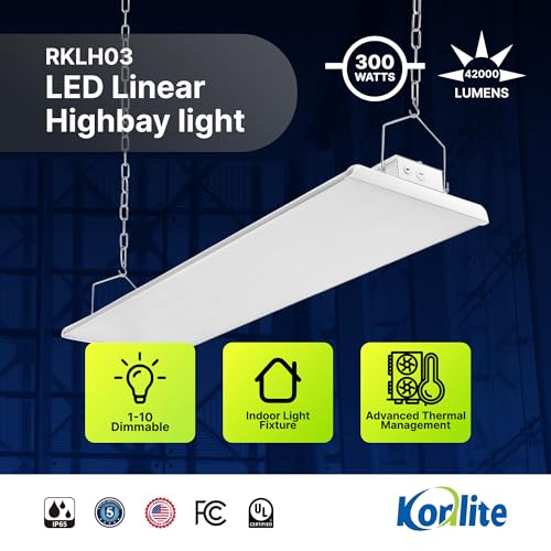 Konlite 4FT LED High Bay Light - Pack of 2-300W - 42000LM - 1-10V dimmable - 5000K - UL and DLC Listed - Replaces 8 Lamp Fluorescent T5 Fixture - size: 2 PACK - 300W