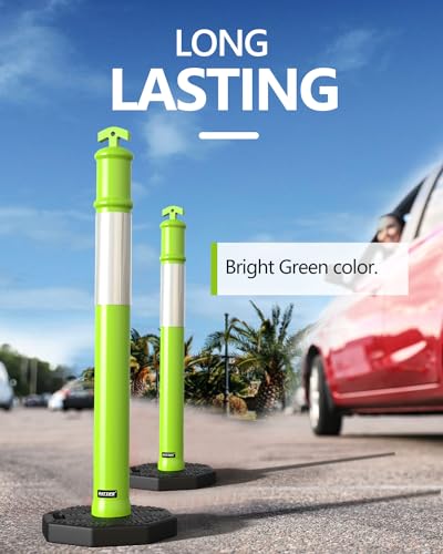 BATTIFE 45 Inch Traffic Cones Delineator Posts with Base Lime Green 3 Pcs - color: Lime Green