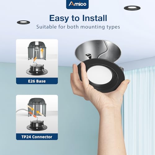 Amico 24 Pack 4 inch 5CCT LED Recessed Lighting, Retrofit Can Lights, Black - color: Black, size: 4 Inch