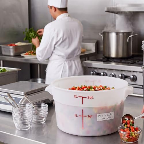TrueCraftware- 2 Quart White Round Food Storage Container Polypropylene- Commercial Reusable Food Container Canister with Measurement Markings for Meal Prep Pantry Kitchen - size: 2 Quart