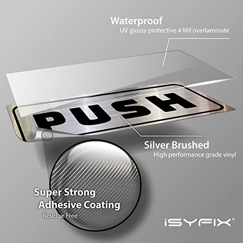 iSYFIX Push Pull Stickers Sign, 6x2.4 Inch, 2 Pack, Black/Brushed Silver - color: Black / Brushed Silver, size: Horizontal 2.4x6
