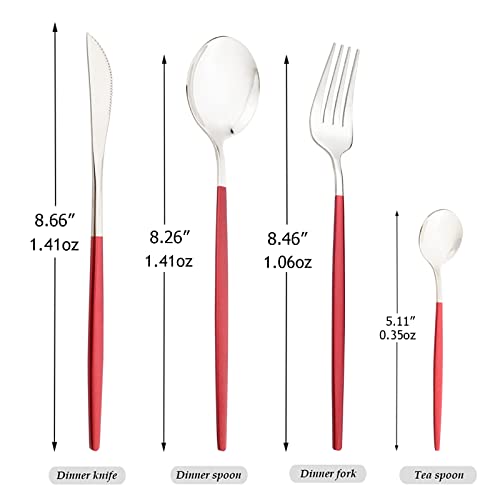 Mirror Cutlery Serving Set, 24-piece 18/0 Stainless Steel Silverware With Red Handle Simple & Modern Tableware For Home Party Restaurant Christmas Dinner, Service For 6 (Red Silver) - color: Red silver
