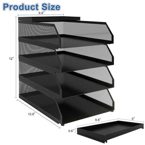 Natwind 4-Tier Stackable Metal Mesh Desk Paper Tray Organizer,Black - color: Black, size: 4 tier