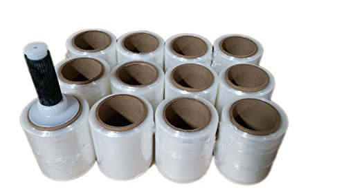 The Boxery 5" x 1,000 ft Clear Hand Stretch Wrap with Reusable Handle Included - 12 Rolls | Standard-Duty Film for Pallet Wrapping, Moving & Packaging