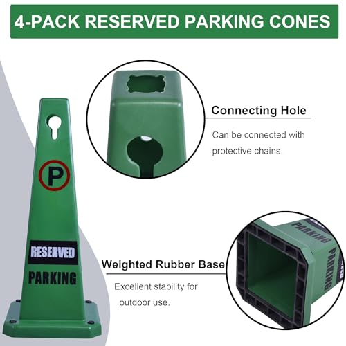 OrangeStar 4-Pack 26.5" Reserved Parking Cones with Heavy Rubber Base - color: Green, size: 26.5 Inches