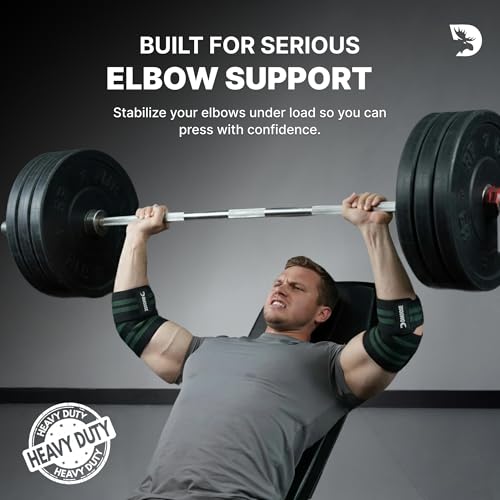 DMoose Elbow Wraps for Weightlifting Men & Women (Pair) - 40'' Adjustable Elbow Strap for Gym Workout & Bench Press, Compression Support Wrap for Tendonitis, Joint Support, Power Lifting & Deadlifts - color: Green Stripes