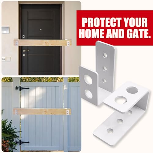 SecurityMan Heavy Duty 2x4 Door Barricade Brackets - Kick Proof Up to 700lbs, Install in Minutes -(2pc) Thick 3.5mm Iron Metal U Bracket - Gate Bar Holder for Indoor/Outdoor Door Security Brace Bar - color: White, size: 2 Pack