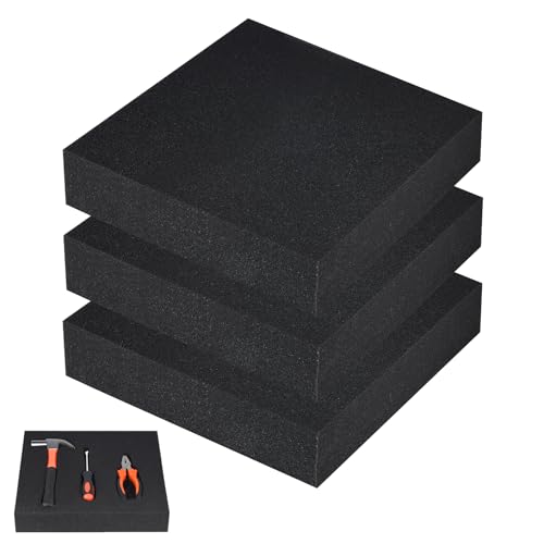 4PCS Black Foam Padding -12x12x2 Inches Polyurethane Foam Inserts for Cases