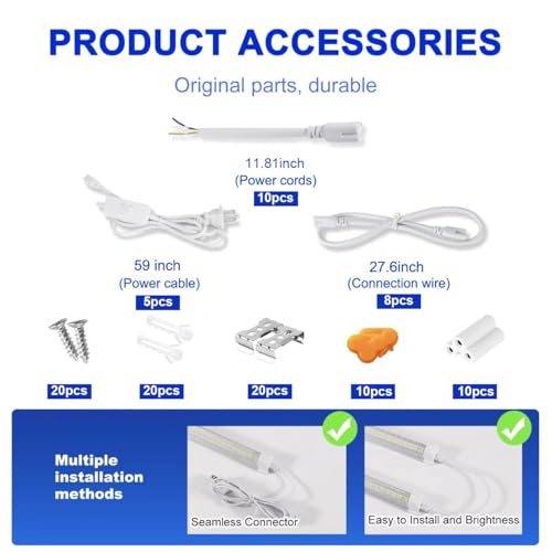 XLNYUUI Led Shop Lights,4FT LED Light 50W 6500K 7000LM Led Daylight,Garage Light Linkable Clear Cover Integrated V-Shape for Garage Warehouse Workbench Workshop(10-Pack) - size: 4FT 10PACK