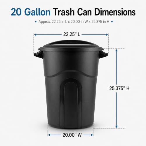 20 Gallon Heavy Duty Trash Can with Click-Lock Lid, Black Plastic Bin