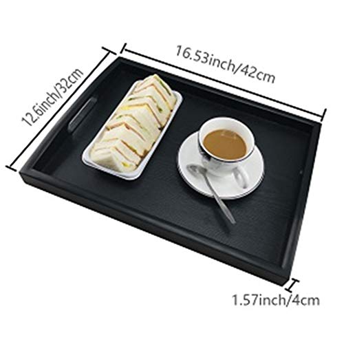 DILLMAN Serving Tray Large Black Wood Rectangle Food Tray Butler Tray Breakfast Tray with Handles (Medium) - size: 16.5" x 12.6" x 1.6"