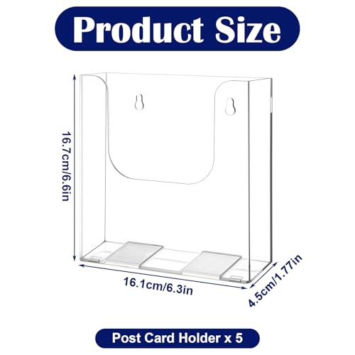 MAQUITA 5-Pack Card Holder for Wall, Acrylic Postcard Holder, Clear Wall Mount Display Stand with Screws and Magnetic Strips for Postcards, Flyers, Brochures, Pamphlets, 6.46 x 6.57 x 1.65 Inch