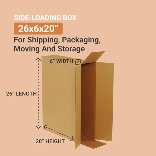 BOX USA Shipping Side Loading Moving Boxes 26" x 6" x 20" (10 Pack) Large Corrugated Cardboard Packaging Boxes - Shipping, Packing, Moving, and Storage Box for Home or Office - 10 Pack