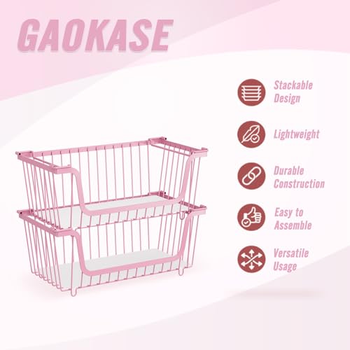 4 Pcs Stackable Wire Baskets for Pantry Organizers and Storage, Pink - color: 1-pink