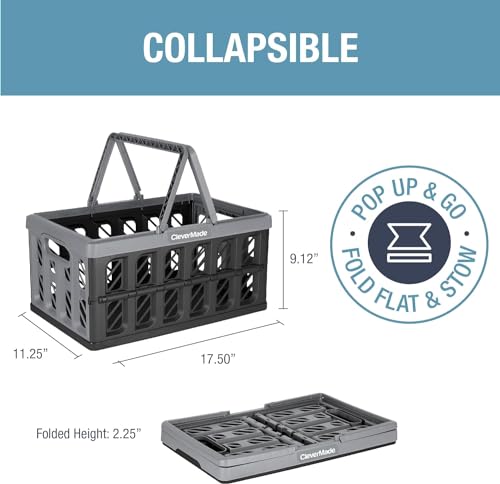 CleverMade Collapsible Shopping Baskets With Handles, 24L 3 Pack, Stone - color: Stone, size: 24l - 3 Pack