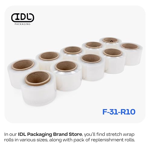 IDL Packaging 3" x 1000' Stretch Wrap Mini Rolls, 80 Ga (2-Pack) - USA-Made - size: 3" Rolls + Handle, style: 1000' Length, 80 Gauge