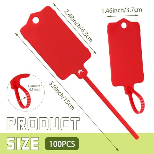 LeonBach 100 Pcs 1.46“ x 2.48” Plastic Shipping Tags, Red - color: Red