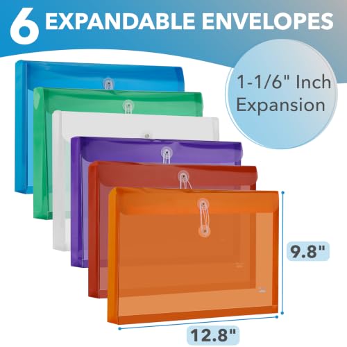 Mr. Pen- Plastic Envelopes with String Tie Closure, 6 pcs, 1-1/6" Expansion