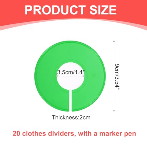 uxcell Clothes Dividers,20 Pack Round Closet Rack Dividers Clothing Rack Size Dividers Blank Labels with Marker Pen Writable & Reusable for Hanging Clothes Sorting Size, Green - color: Green