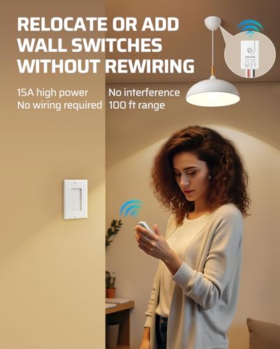 DEWENWILS Wireless Light Switch and Receiver Kit Remote Control Wall Switch - size: 1 Transmitter+1 Receiver