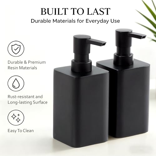 YMXYJM 2 pcs Hand Soap Dispenser Set - 11oz Refillable Resin Liquid Soap Dispensers with Rustproof Pump, Lotion Dispenser Includes Silicone Funnel for Bathroom Countertop or Kitchen, Black - color: Black
